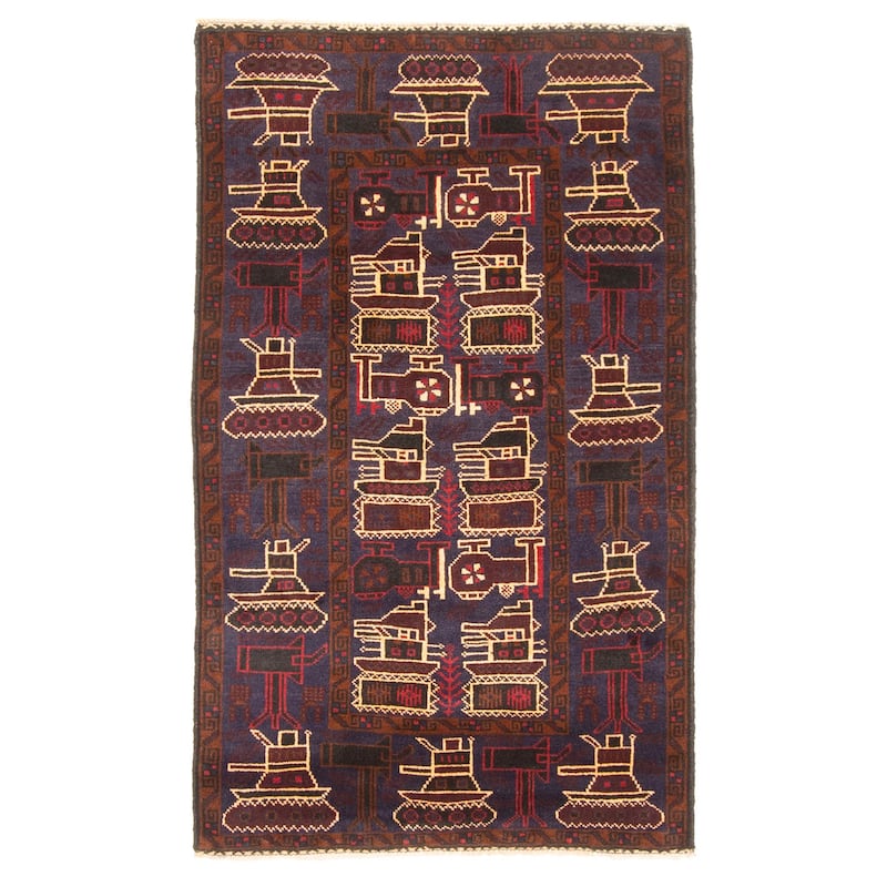 ECARPETGALLERY Hand-knotted Teimani Dark Blue Wool Rug - 2'8 x 4'6
