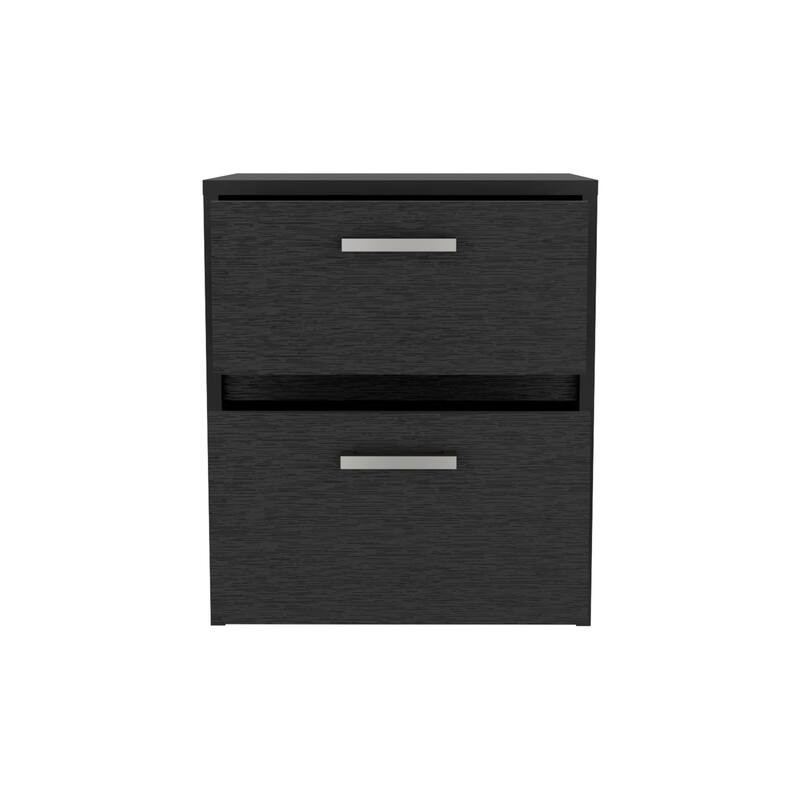 18-inch Nightstand with 2 Drawers and Metal Handles in Black
