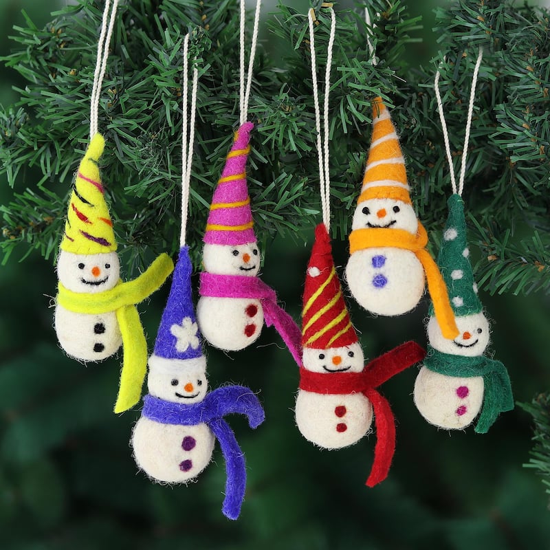 Novica Handmade Silly Snowmen Wool Felt Ornaments (Set Of 6)
