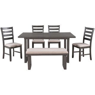 Wooden 6-Pieces Dining Table Set with 4 Upholstered Chairs & Bench ...