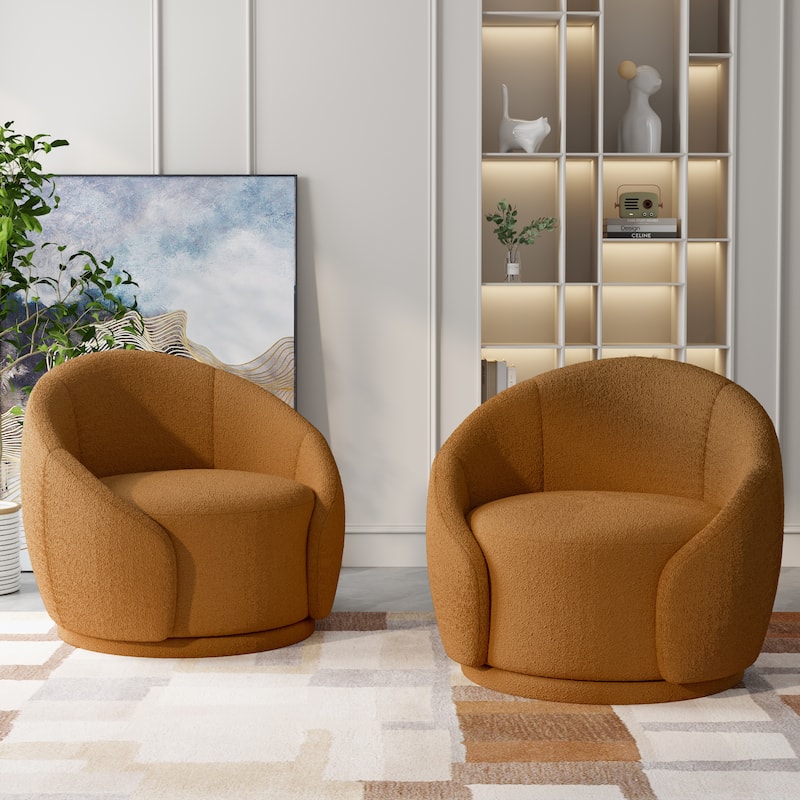 Upholstered Boucle Swivel Barrel Chair