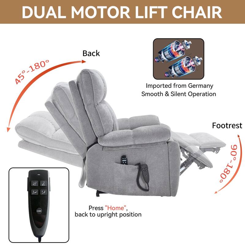 Heat Massage Dual Motor Infinite Position Large Electric Power Lift Recliners with Hidden Cup Holders,Power-Remote,Medium-firm