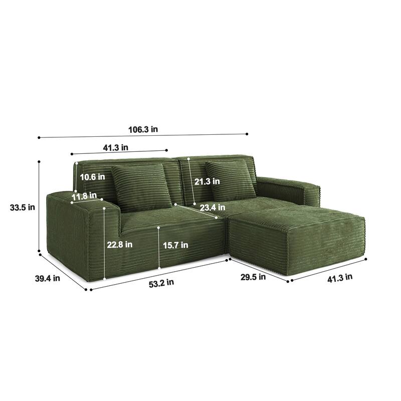 Anmytek Extra Large Plush Modern Striped Fabric Vacuum-Compressed Sofa - Full Sponge High Rebound Green