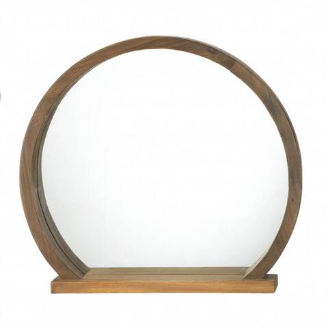 Round Wooden Mirror with Shelf 17.75x2.75x16"