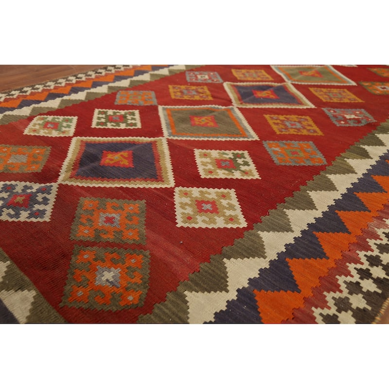 Vegetable Dye Red Kilim Qashqai Persian Rug Handmade Wool Carpet - 5'2"x 7'10"