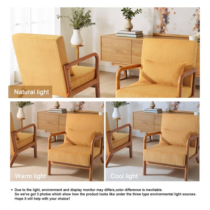 25" W Mid Century Upholstered Wood Accent Chair with Pillow set of 2