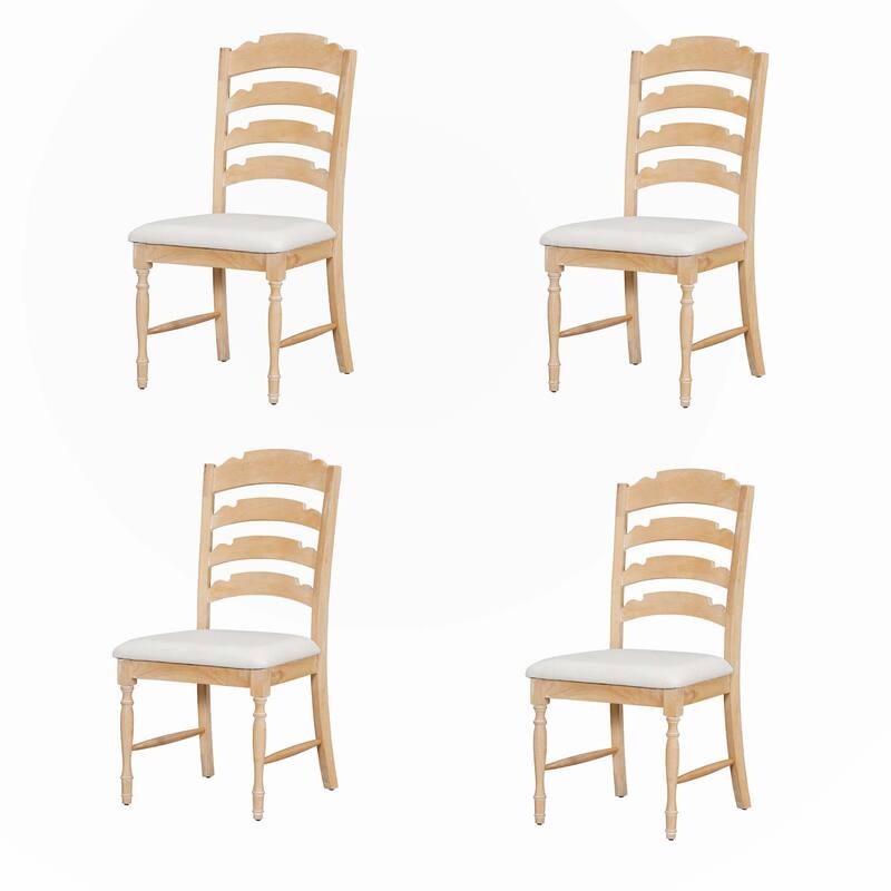 Vintage Traditional 4-Piece Upholstered Dining Chairs, Serrated Dining Backs,Cream