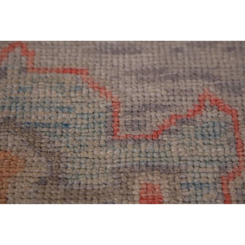 Hand Knotted Oriental 100% Wool Carpet Transitional Geometric Purples Oushak Runner Rug - 11' 11'' X 2' 10''