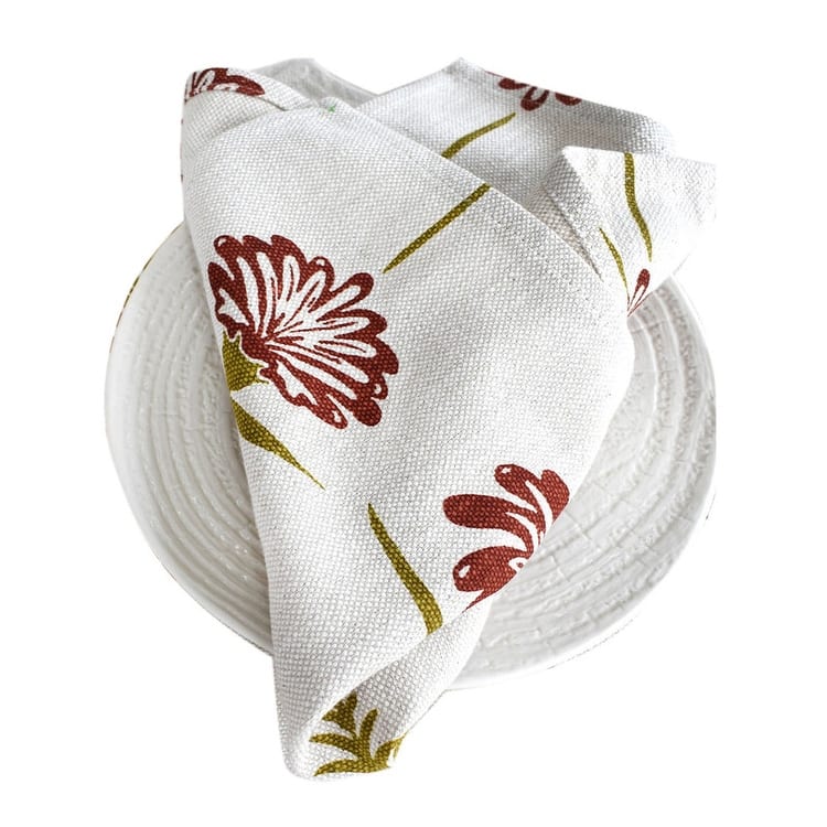 French Home Set of 4 Tropical Garden Napkins - Crimson & Chartreuse