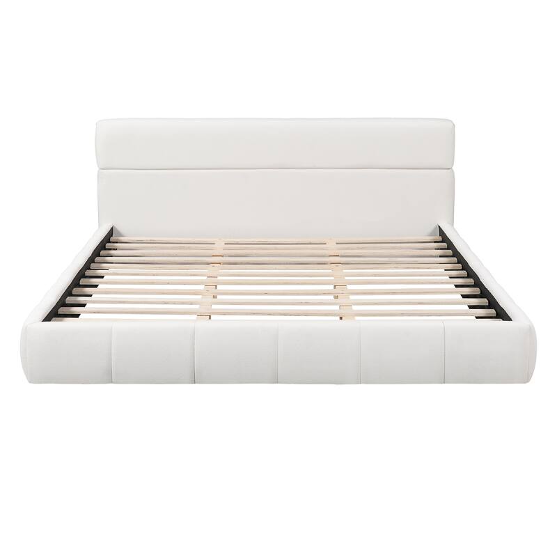 Christopher Knight Home - Sio Modern Boucle Upholstered Platform Bed Frame with Wooden Slats Support, No Box Spring Needed