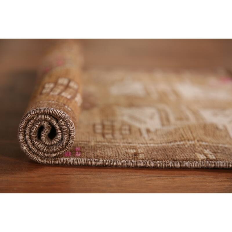 Hand Knotted Oriental 100% Wool Carpet Transitional Tribal Brown Anatolian Area Rug - 2' 3'' X 1' 8''