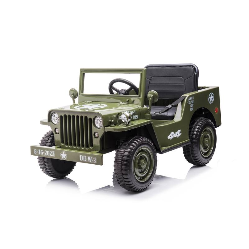 Ride On Car for Kids with Parent Remote Control, Rechargeable Battery Powered Electric Vehicle with Led Lights - Olive Green - Assembly Required - 5-7 Years