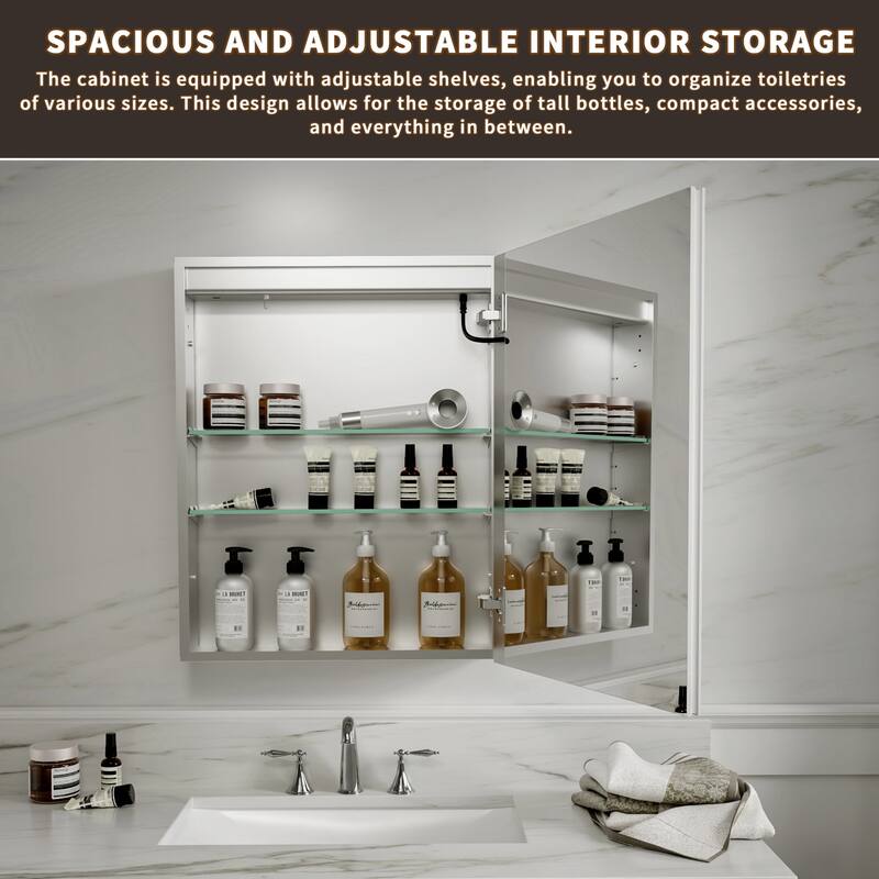 Modland 24"-30"W x 30"H LED Bathroom Medicine Cabinet with Mirror Anti-Fog,Surface or Recessed Mount