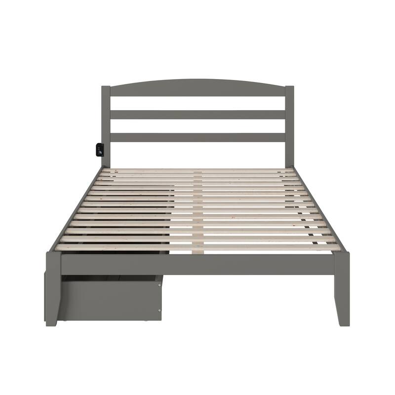 Vintage Platform Bed with Drawers, Queen Size Bed Frame, Grey Finish, Modern Style Bedroom Furniture