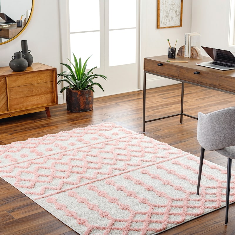 Livabliss Rodos Moroccan Diamond Plush Area Rug - 7' 10" x 10' - Pink