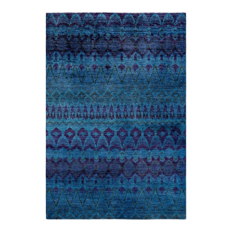 Overton Hand Knotted Wool Vintage Inspired Modern Contemporary Overdyed Blue Area Rug - 6' 0" x 8' 10"