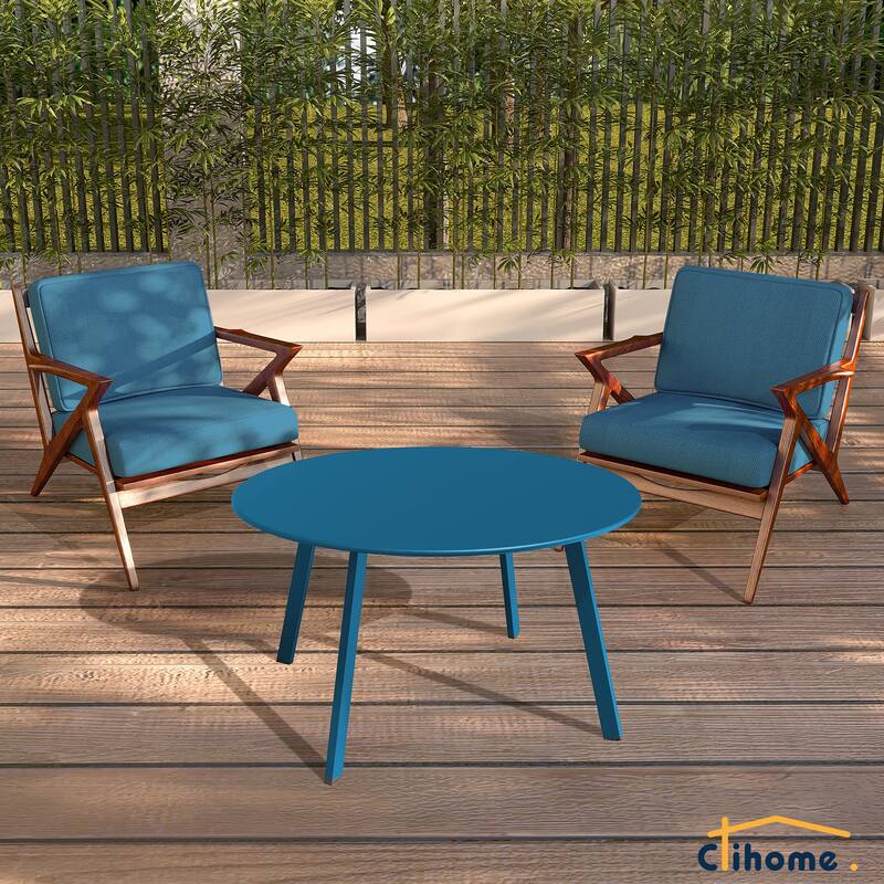 Clihome Weather Resistant Round Steel Patio Large Coffee Table