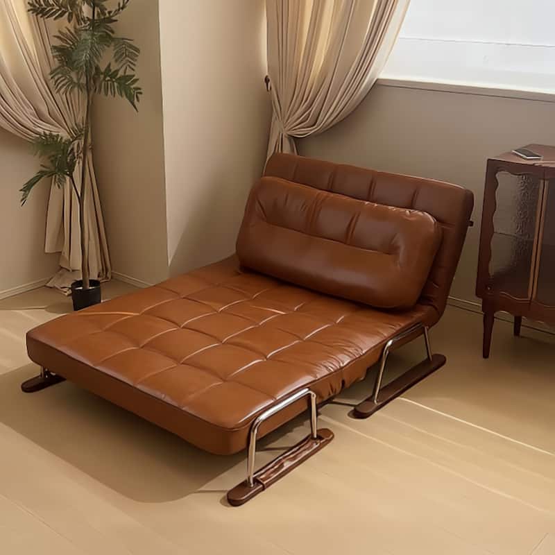 JASIWAY Brown Eco-Leather Folding Sofa Bed for Small Spaces