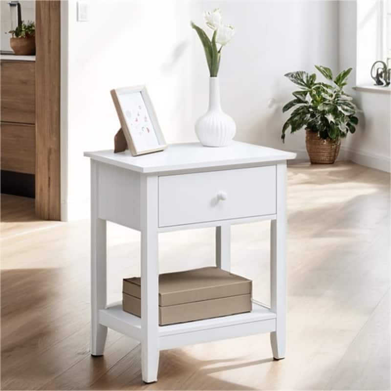 Modern Beside Table with Drawer and Storage Shelf