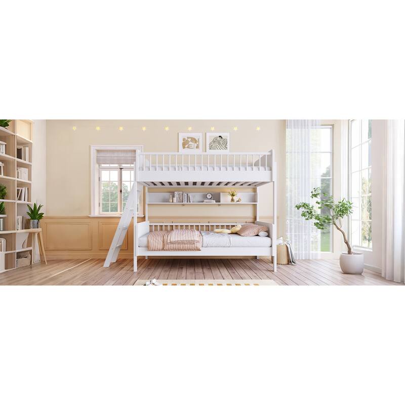 Roomfitters Twin Over Twin Bunk Bed with 3 Storage Shelves and Interchangeable Ladder