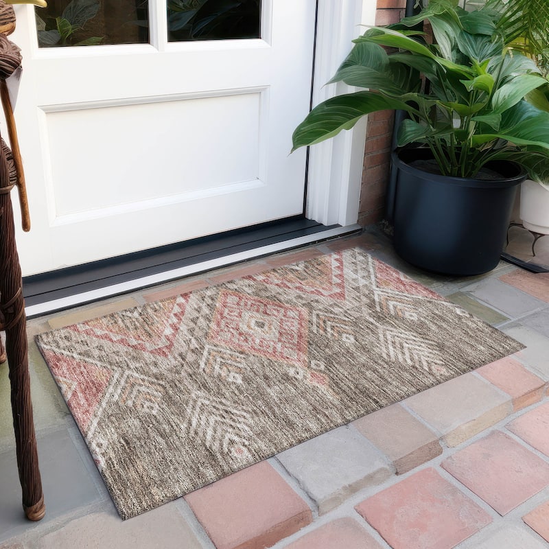 Machine Washable Indoor/ Outdoor Boho Tribal Chantille Rug