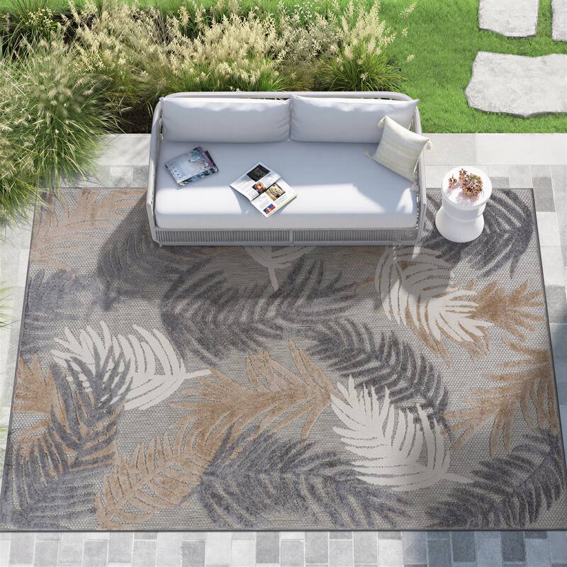 World Rug Gallery Tropical Floral Modern Indoor/Outdoor Area Rug - 8'8" x 12' - Beige