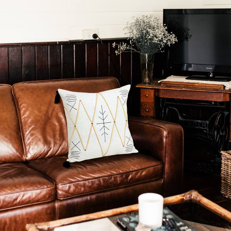 Sevita Bohemian Basics Textured Diamond Embroidered Throw Pillow