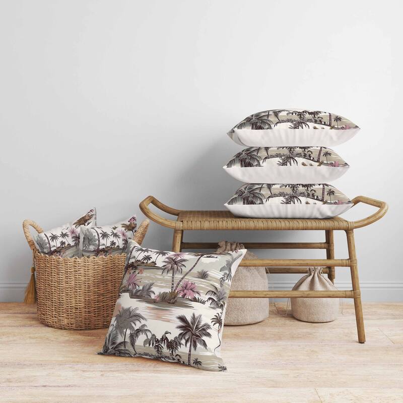 Tropical Beach Faux Suede Reversible Throw Pillow Beige and Brown