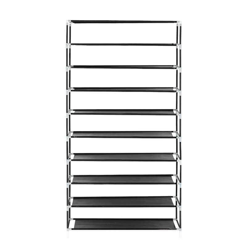 10 Tiers Shoe Rack with Dustproof Cover Closet Shoe Storage Cabinet Organizer,Black