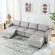 Modular Sofa Set with 2 Movable Ottomans for Livingroom, Modern Fabric ...