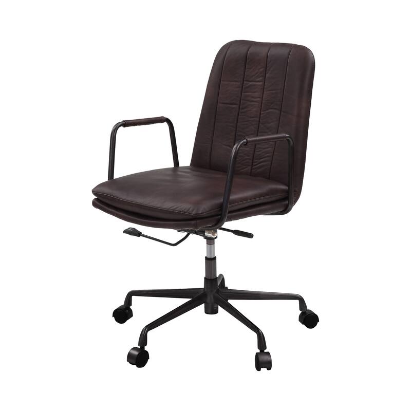 Ergonomic 360° Swivel Office Chair with Top Grain Leather, Adjustable Height, and Easy Glide Wheels for Workspace