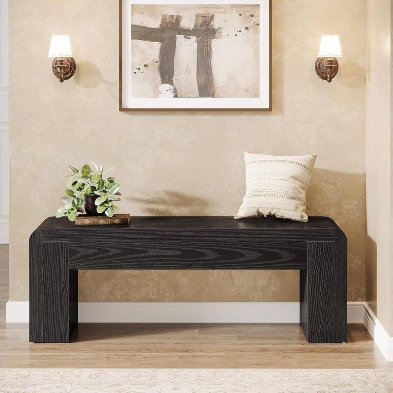 47" Long Rustic End of Bed Dining Entryway Bench with Heavy-Duty 5.9" Frame - Black