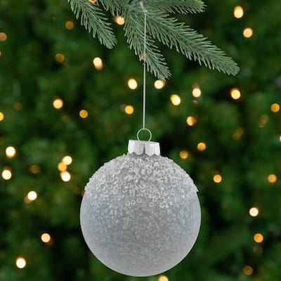 4" Silver and White Beaded Glass Christmas Ornament