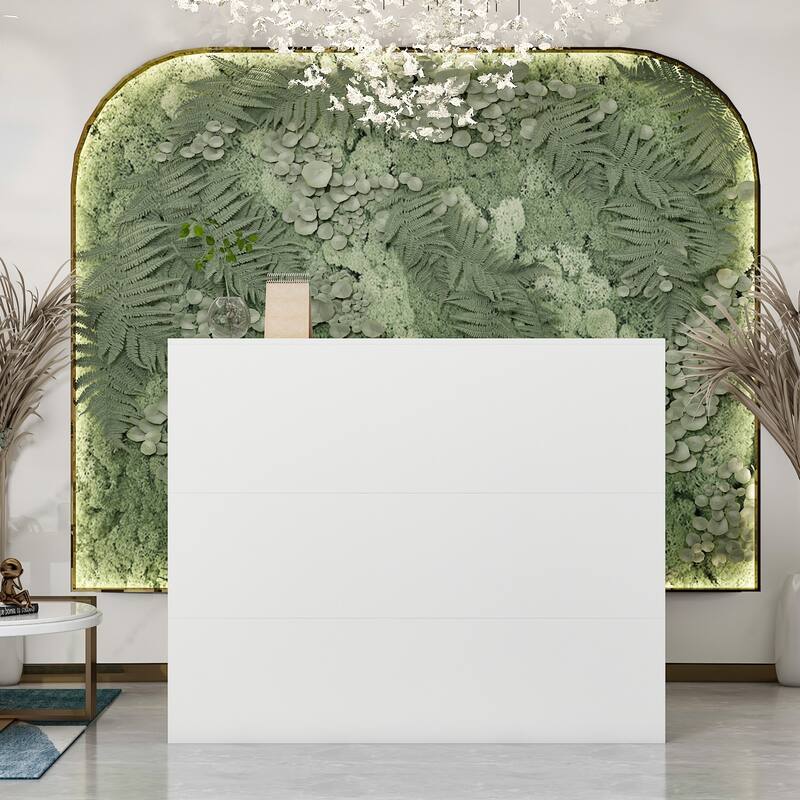 Timechee Reception Desk L-Shaped Counter Shelves Drawers Reception Table