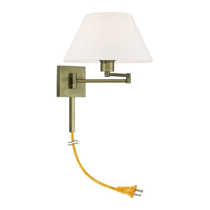 Livex Lighting 1-Light Off-White Shade Swing Arm Wall Lamp, 40039