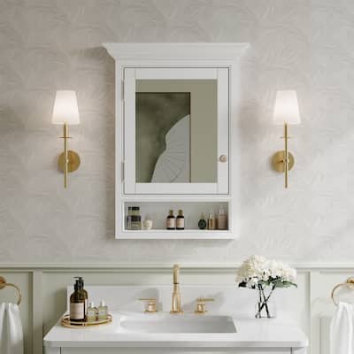 24"W x 32"H Recessed Wall-Mounted Solid Wood Medicine Cabinet with Adjustable Glass Shelves and Bottom Storage Shelf