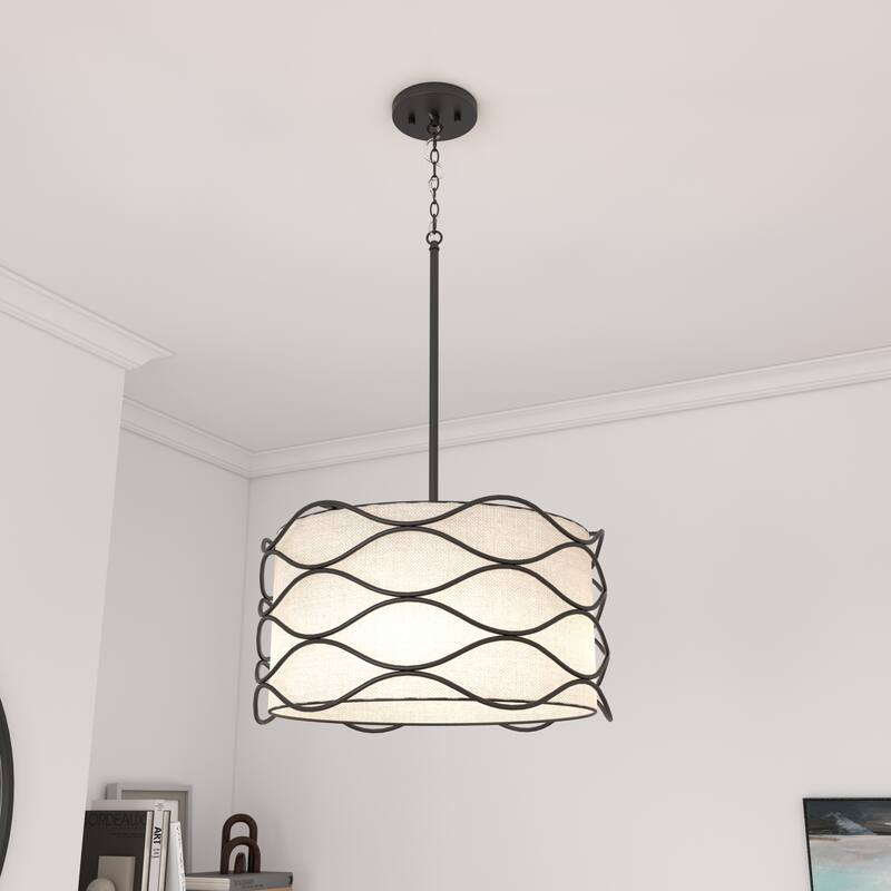 Acroma 4-light Modern Wave Frame Drum Chandelier with Fabric Shade
