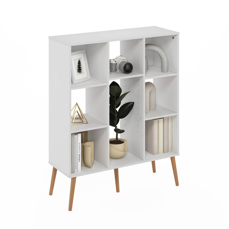 Furinno Claude Mid Century Style 8-Cube Bookcase, Bookshelf, Storage Organizer with Wood Legs, Espresso