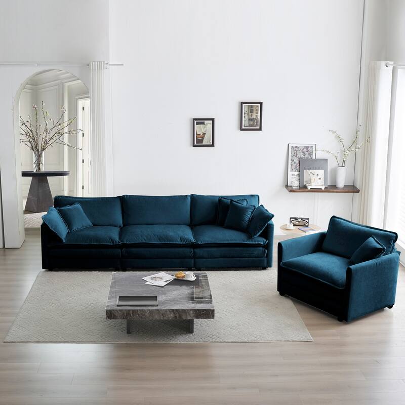 4-Seat Chenille Sectional Sofa Set (3-Seater + Chair)