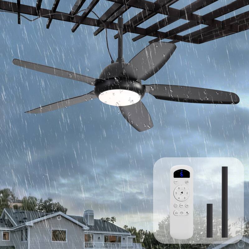Sofucor 52 Inch Waterproof Outdoor Ceiling Fan with Lights and Remote,IP65 Hanging Gazebo Fan,Wet Rated Plug in Fan with Cord