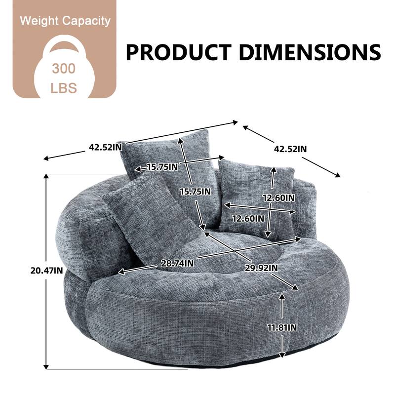Chenille Upholstered Durable Comfort Lounger High Back Bean Bag Lazy Sofa With Three Pillows