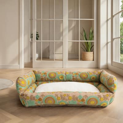Cotton and Sherpa Pet Bed with Floral Design