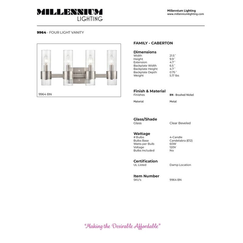 Millennium Lighting Caberton Brushed Nickel Vanity Light Fixture with Clear Beveled Shades