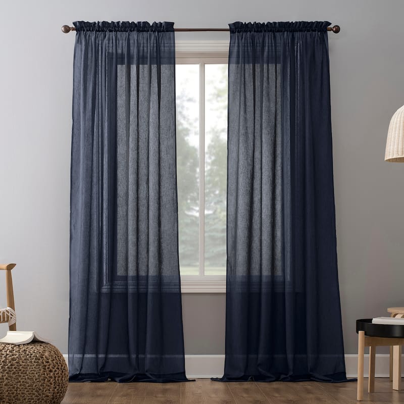 No. 918 Erica Crushed Voile Sheer Rod Pocket 1-Piece Curtain Panel, Single Panel - 51 x 63 - Navy Blue