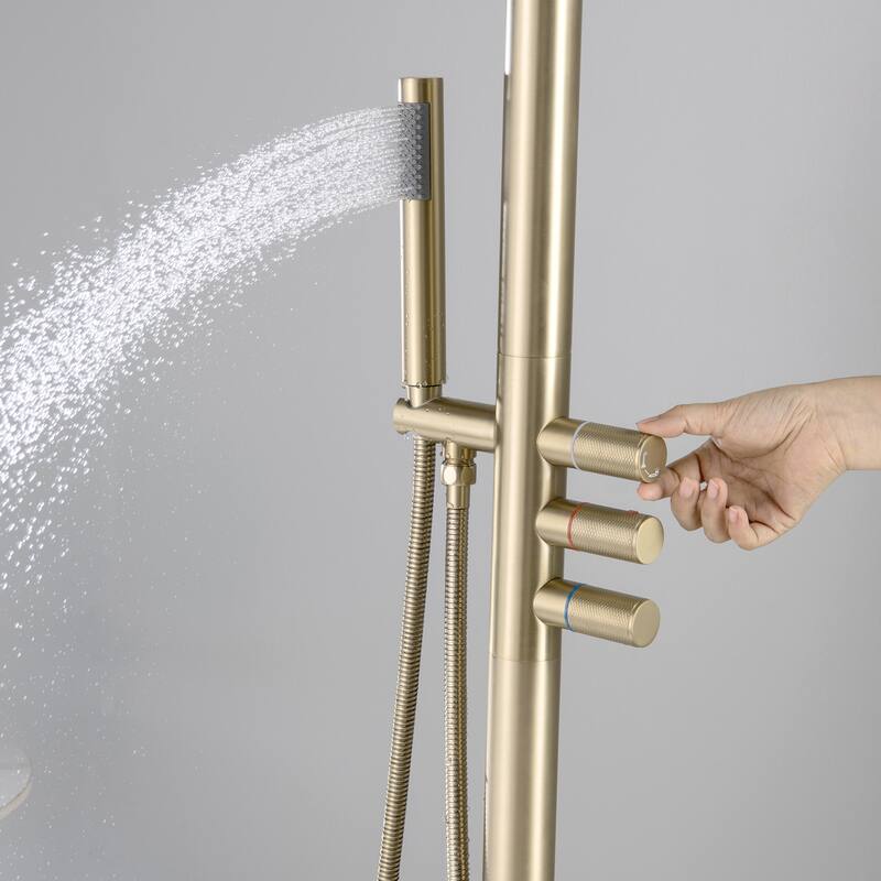 Rbrohant Freestanding Stainless Steel + Brass Outdoor Shower