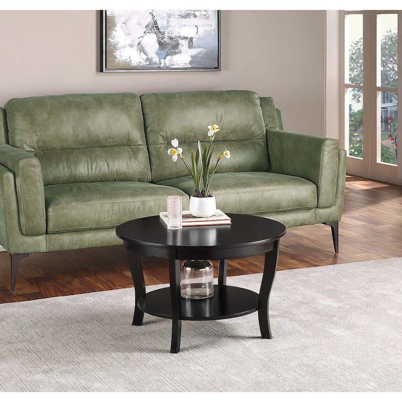 Convenience Concepts American Heritage Round Coffee Table with Shelf - Black