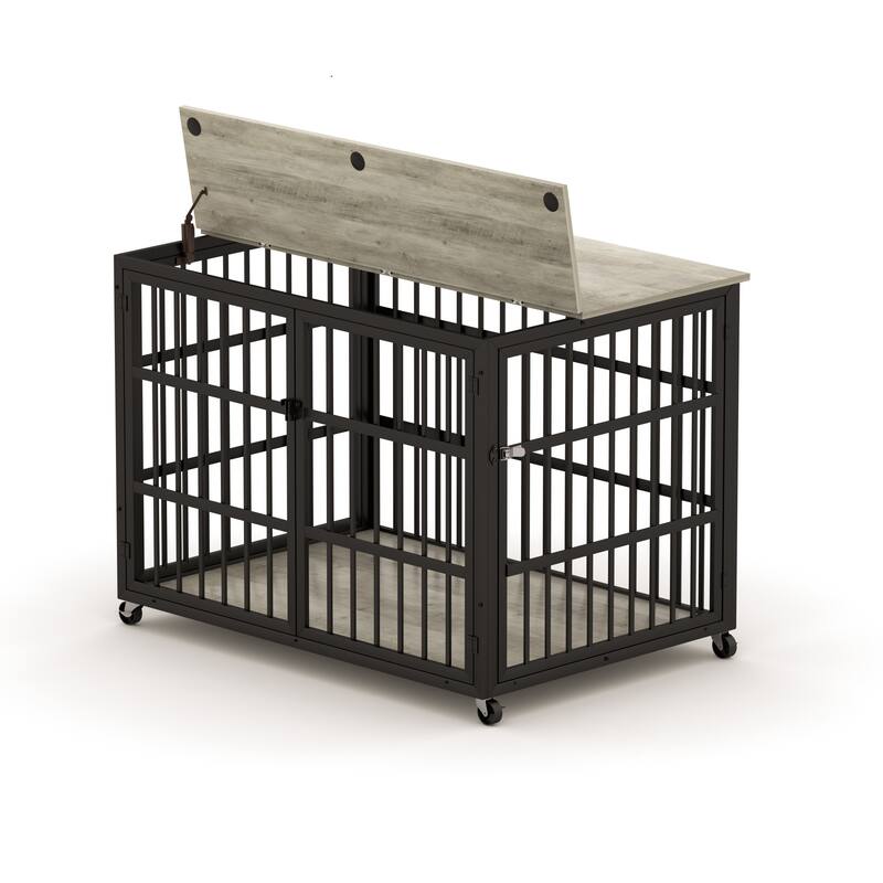 Decorative Pet House, Dog Crate Furniture with Iron Frame Door and wheels