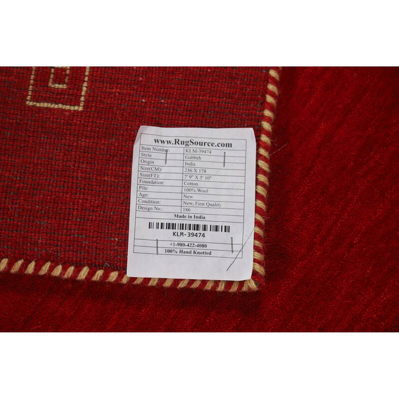 Tribal Red Gabbeh Indian Area Rug Hand-Knotted Wool Carpet - 5'10" x 7'9"