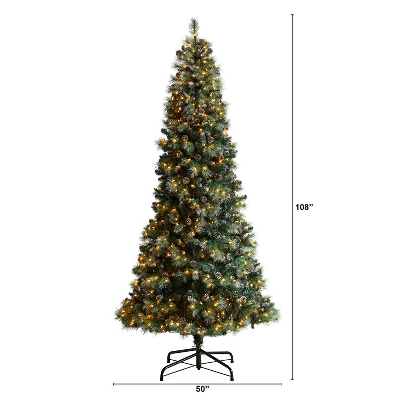 9ft. Frosted Tip Pine Artificial Christmas Tree with 700 Clear Lights, Pine Cones & 1512 Branches - Stunning X-Mas Display