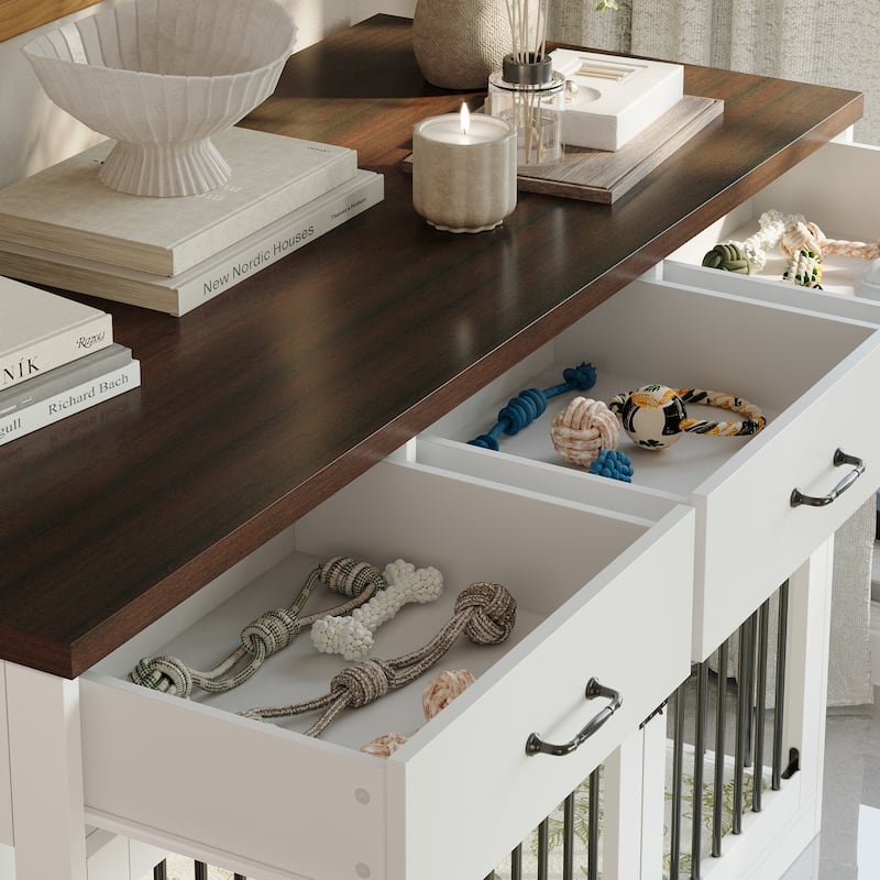 Modern Large Dog Crate with Storage Drawers - Elegant Espresso Finish